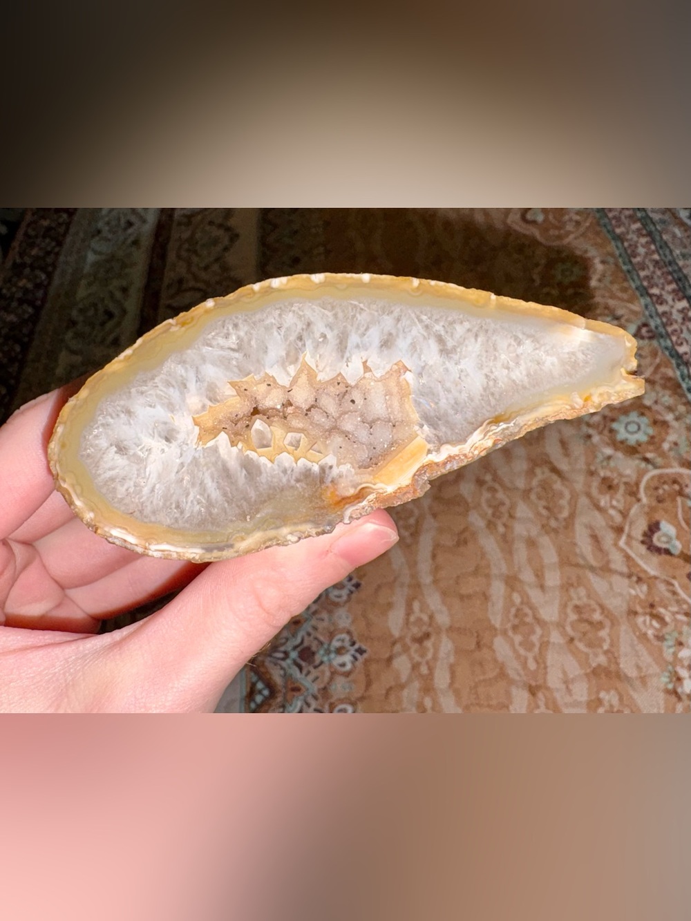 Polished White and Cream Agate Geode Slice